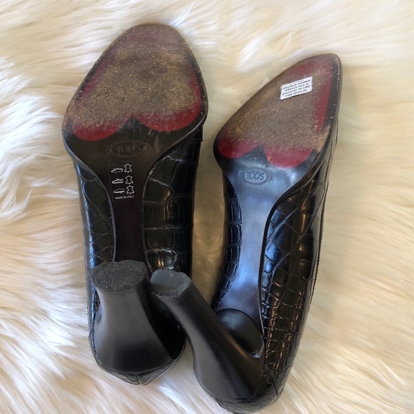 TOD’S Black Leather Croco Embossed Heels 40 - Picture 15 of 16